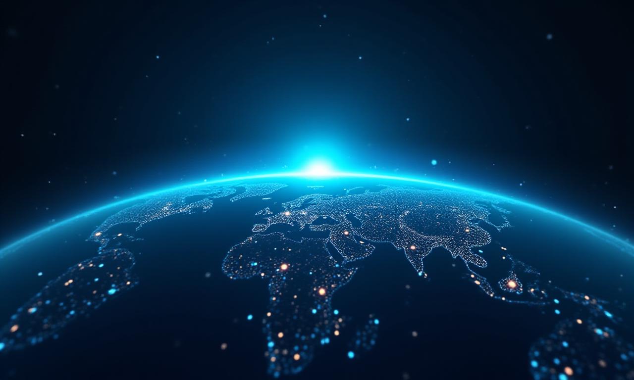 Abstract visualization of global weather patterns and data nodes